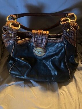 Brahmin Black and Brown Leather Shoulder Satchel